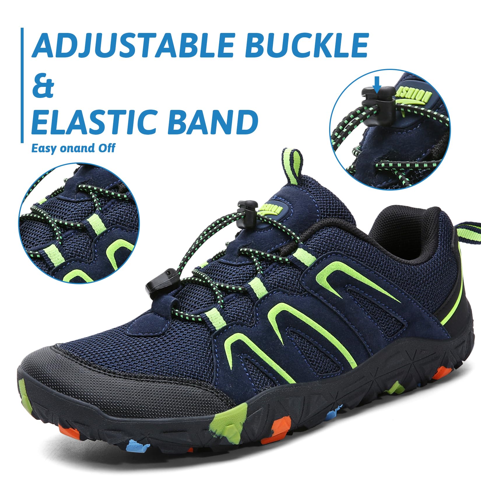 Chaussures Randonnée Garçon Chaussures de Trail Enfant léger Antidérapant Marche de Trekking Outdoor(N Azul Verde,34 EU)