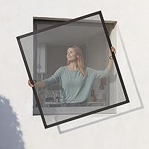 Jalousiescout Protectline Mosquito Net for Windows, Aluminium Frame, Durable Fibreglass Mesh, Easy Installation, Adjustable for Mosquito Protection, 120 x 140 cm, Anthracite-Brown