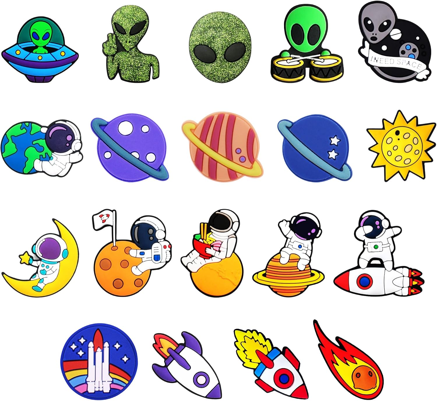 Space Shoe Charms for Clogs, Alien Astronaut Planet Rocket Decorative Accessories, Gift for Brithday