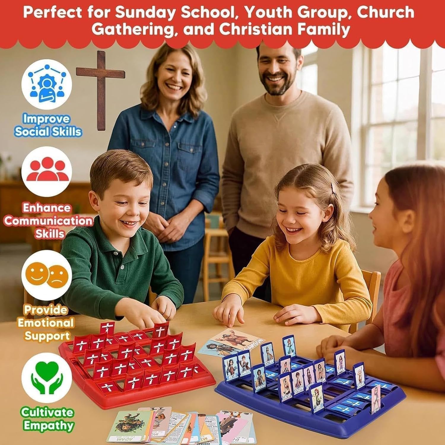 Bible Guesses Who Game, Who Am I Board Games for Family, 24 Holy Characters with Scripture & Life Story Cards, Christian Religious Trivia for Sunday School Youth Group Gift image 3