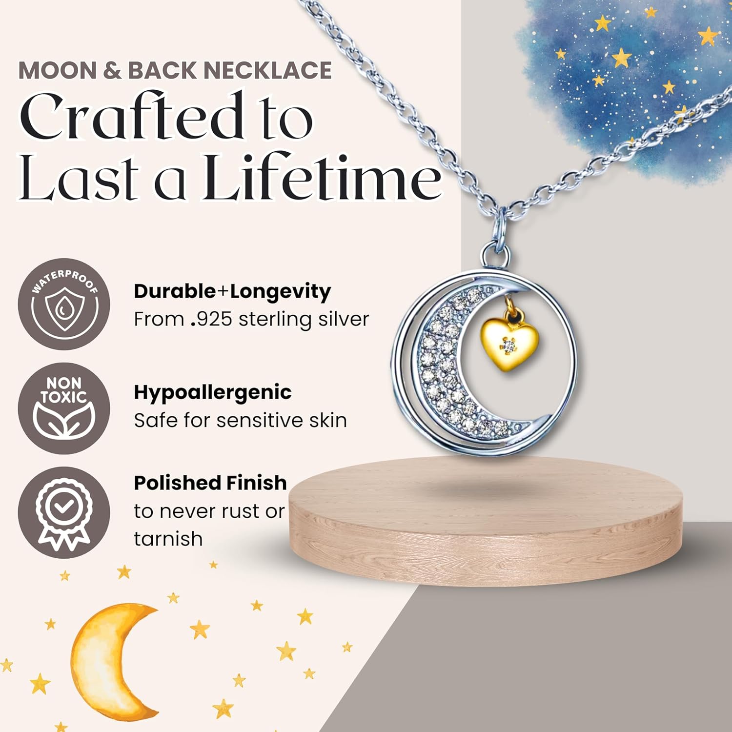 Love You This Much Granddaughter Moon & Back Necklace | .925 Sterling Silver | Birthday Gift for Granddaughter | 16-19" Adjustable | Luxury Box & Card Included - Image 4