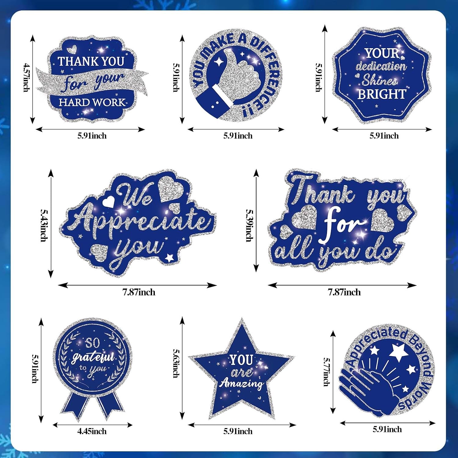 Blue Silver Thank You Honeycomb Centerpieces Set - 8Pcs We Appreciate You Table Decor with Inspiring Messages for Teacher, Nurse, Employee - Retirement, Graduation & Appreciation Party Supplies image 2