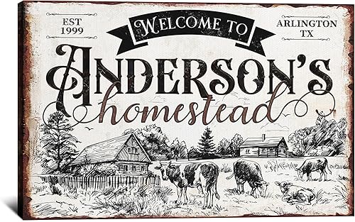 BMYDIY Decoración de pared rústica personalizada con apellido familiar, impresión de lienzo vintage para decoración del hogar, dormitorio, sala de