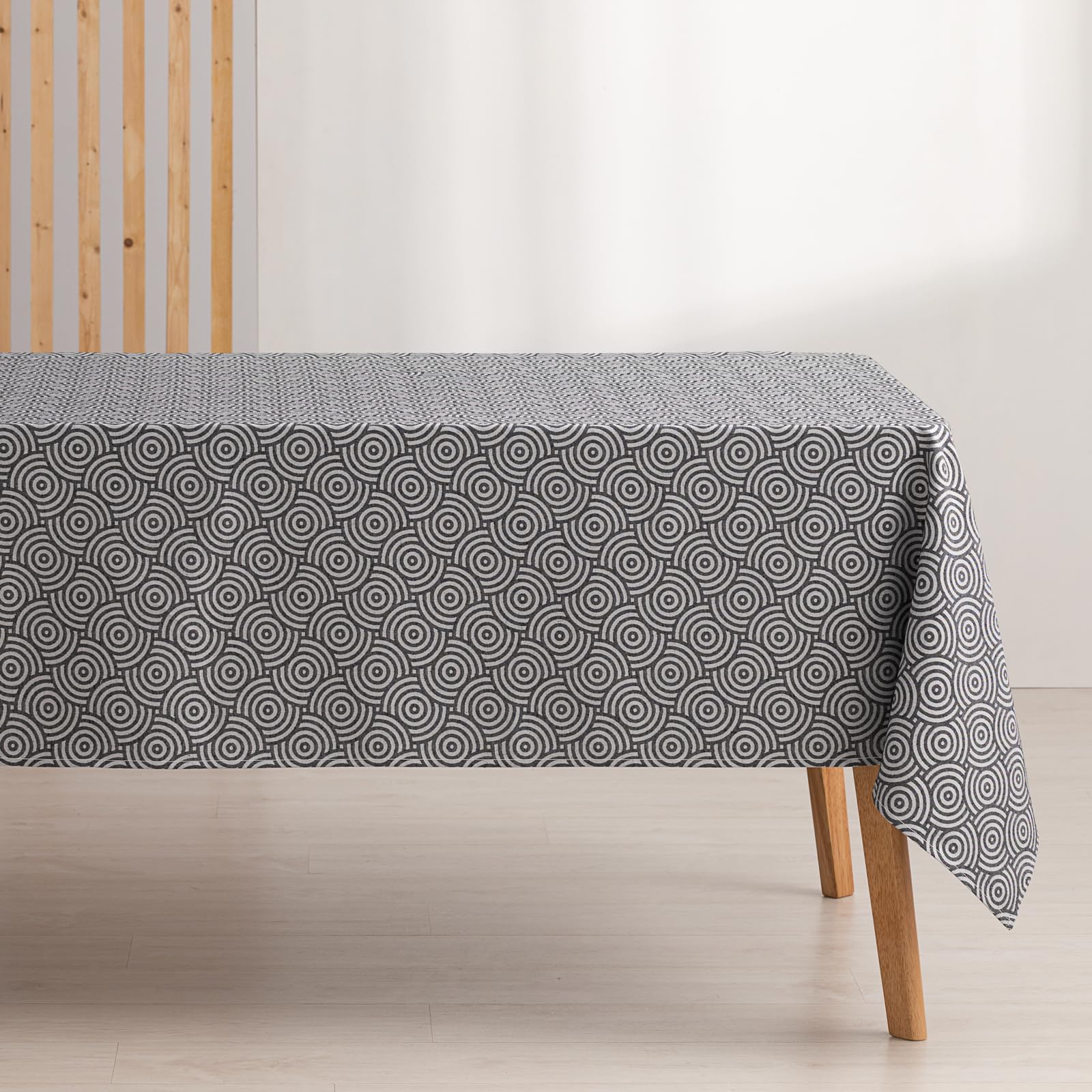 GAMUSI Anti-Stain Tablecloth Rectangular Jacquard Waterproof Table 140 x 240 cm, Fabric Touch, Anthracite - Ring - Image 2
