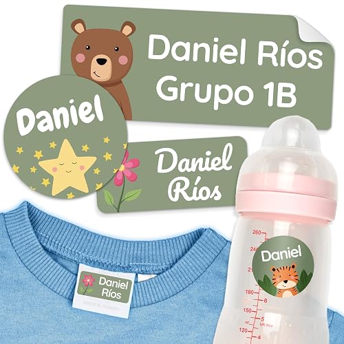 melu kids® Set de Etiquetas para Ropa Personalizadas Guardería (50 piezas) - Pegatinas Personalizadas, Etiquetas Ropa Niños y Objetos, Impermeable y en Diferentes Tamaños - Verde