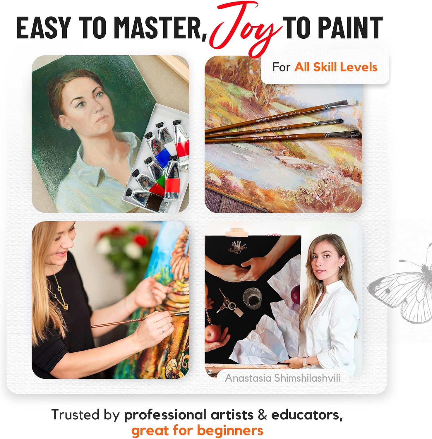 Portrait Palette by ZenART - Old Masters' colors - Professional Oil Paint Set - 8 x Large 1.7 fl Oz (50ml) Tubes - Non-Toxic, Highly Pigmented, Creamy, Lightfast Oil Paints for Eco-Conscious Artists