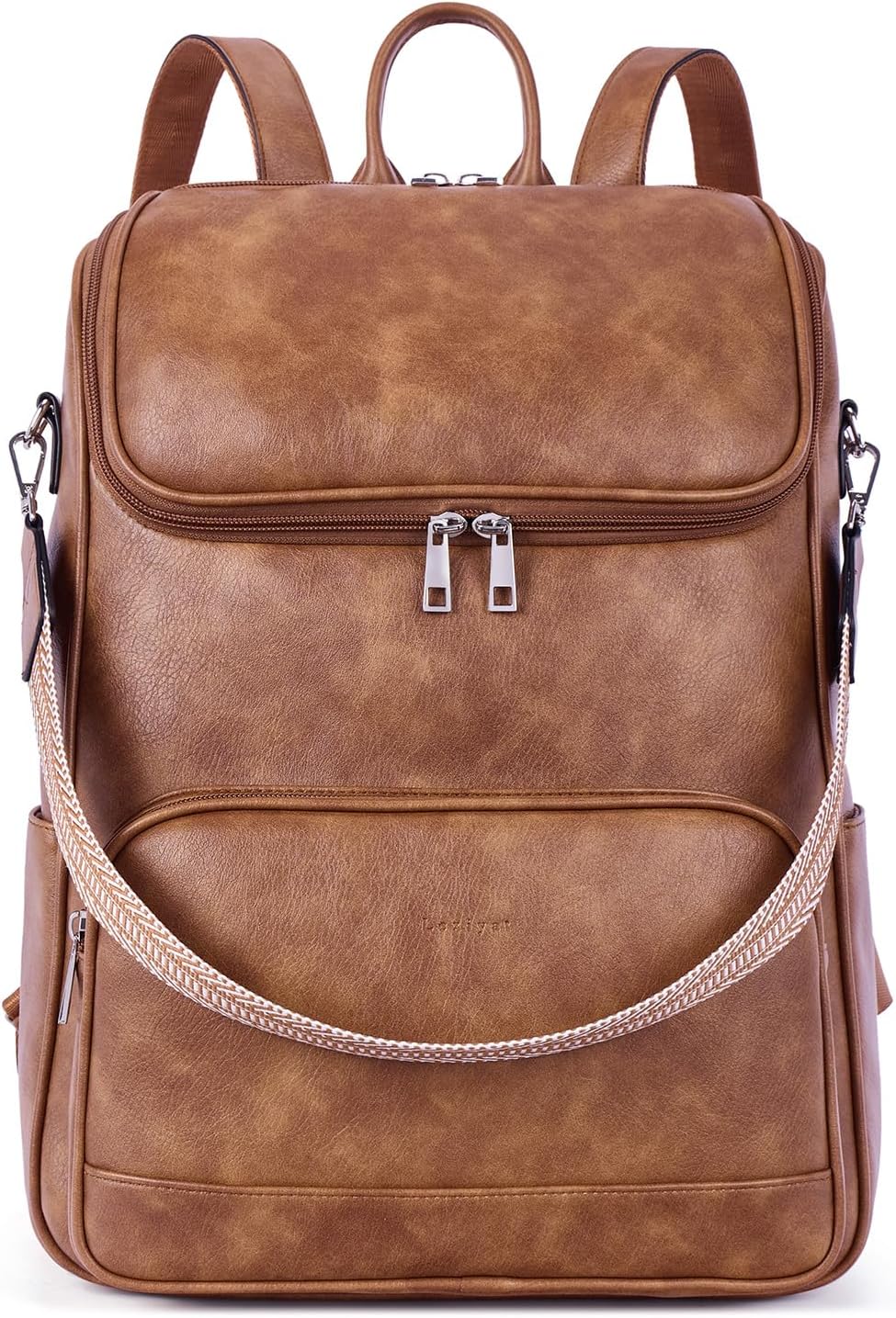 Leather Laptop Backpack for Women, 15.6" Work Travel College Bag, Teacher Nurse Convertible Backpack Purse Beige