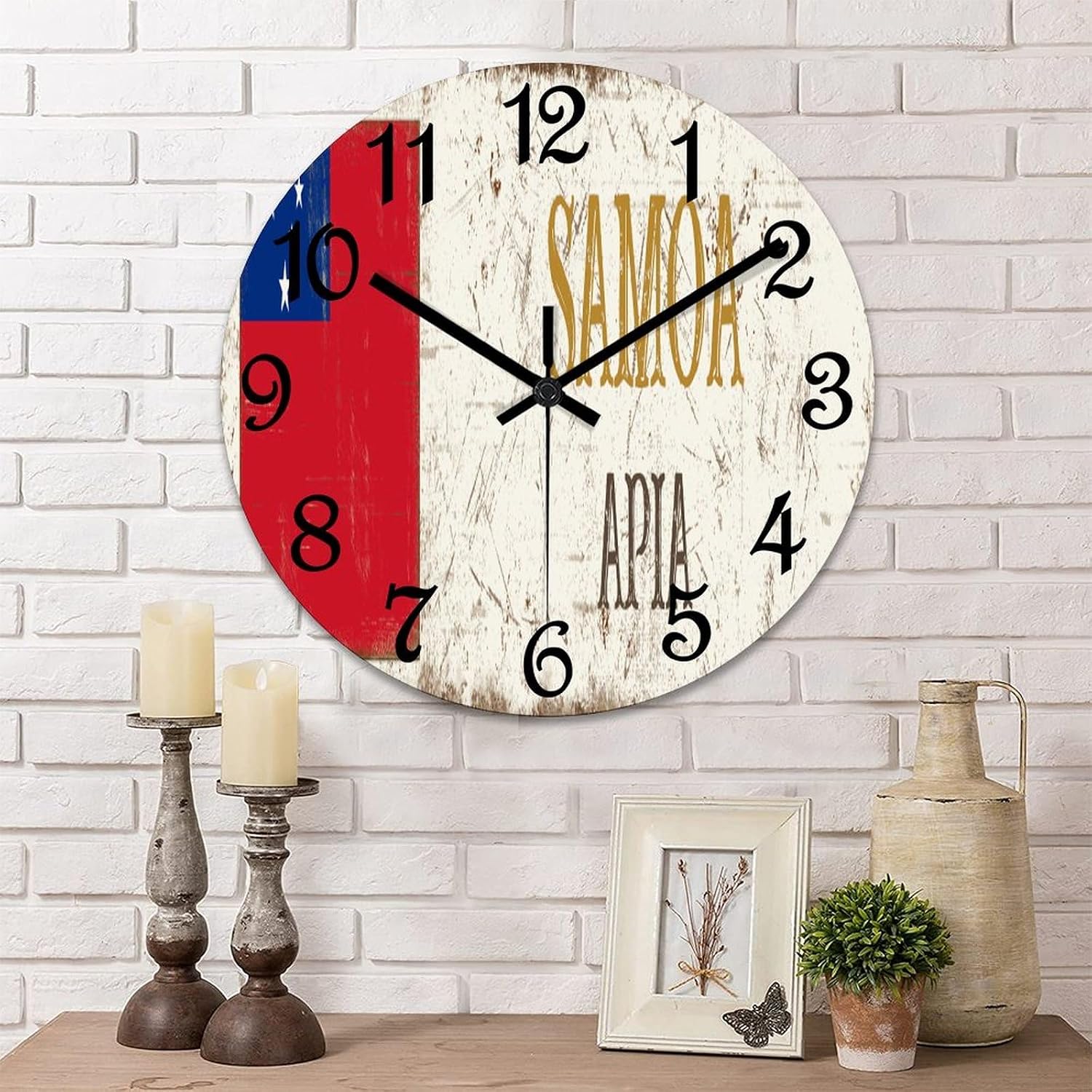 15 Inch PVC Wall Clock Samoa Apia Digital Wall Clock Samoa National Flag Large Clock Wall Decorations for Bedroom Office School Decorations