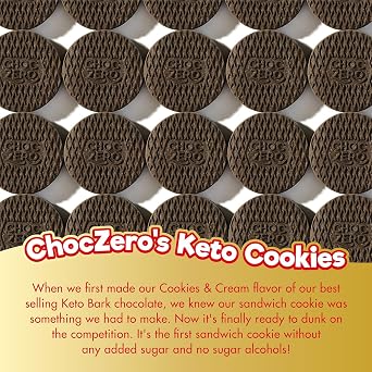 ChocZero Dunkies Chocolate Sandwich Cookies, Sugar Free, Gluten Free, No Sugar Alcohols, Keto, High Fiber, 24 Cookies