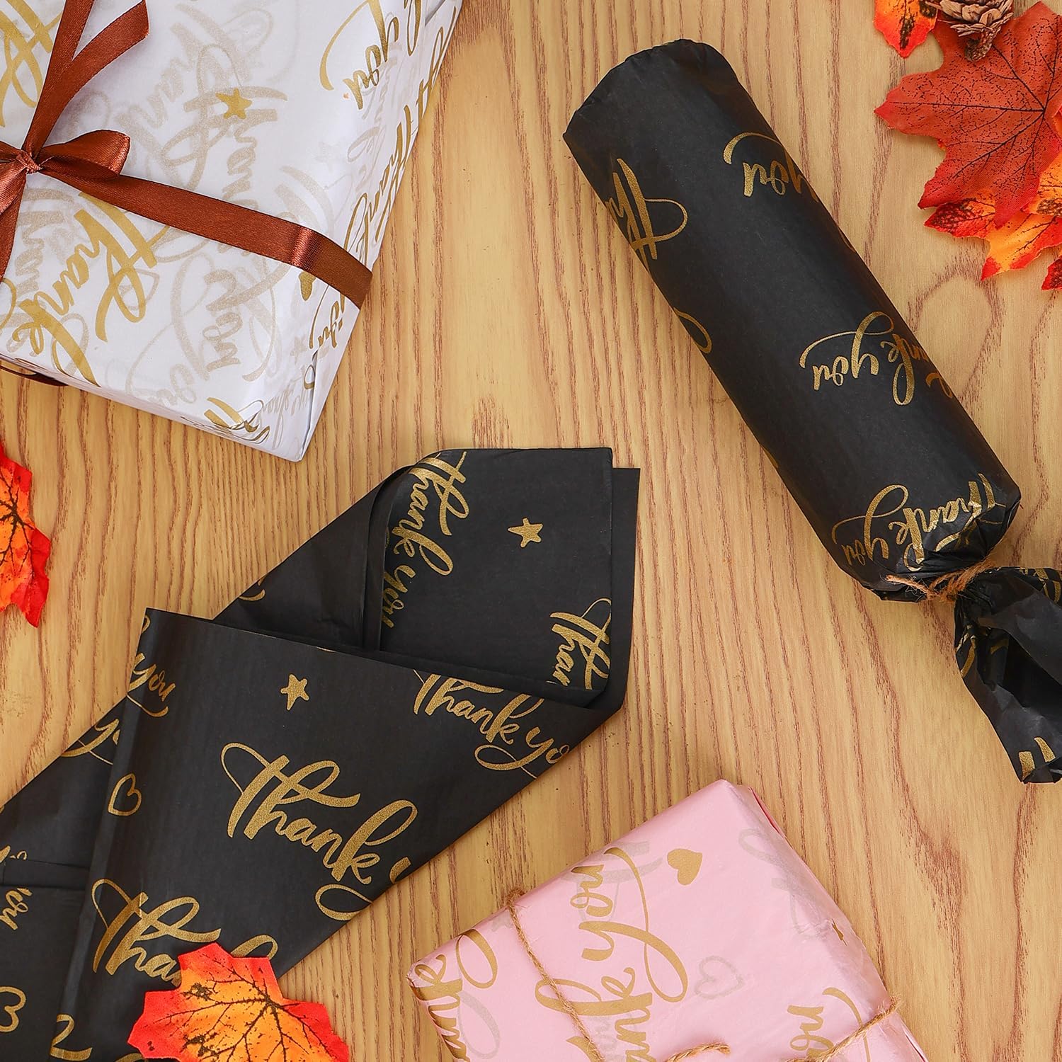 100 Sheet Thankyou Gift Wrapping Tissue Paper 14”x20” Recyclable Pink with Metallic Gold Packaging Bag for Wedding Birthday Showers Art Craft Party Favor Decoration