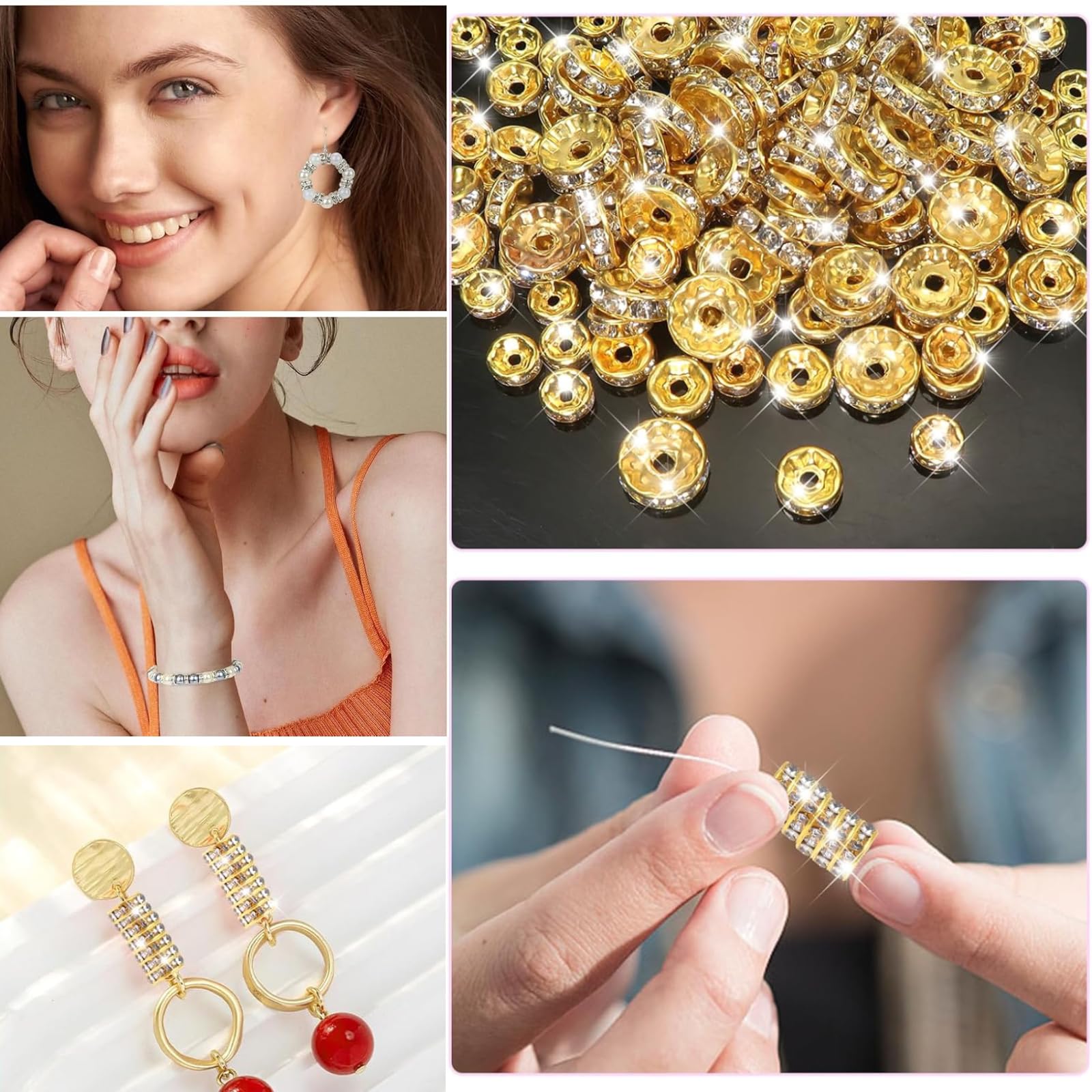 400Pcs 6mm Gold Sparkling Crystal Spacer Beads - Image 4