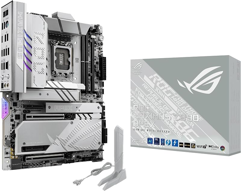 ROG MAXIMUS Z890 APEX Placa base Intel® Z890 LGA 1851 ATX, IA avanzada lista para PC, 22+2+1+2 etapas, DDR5, WiFi 7, LAN 5G, 3x PCIe® 5.0 M.2, Thunderbolt™ 4, USB Type-C®, AI OC, refrigeración y redes