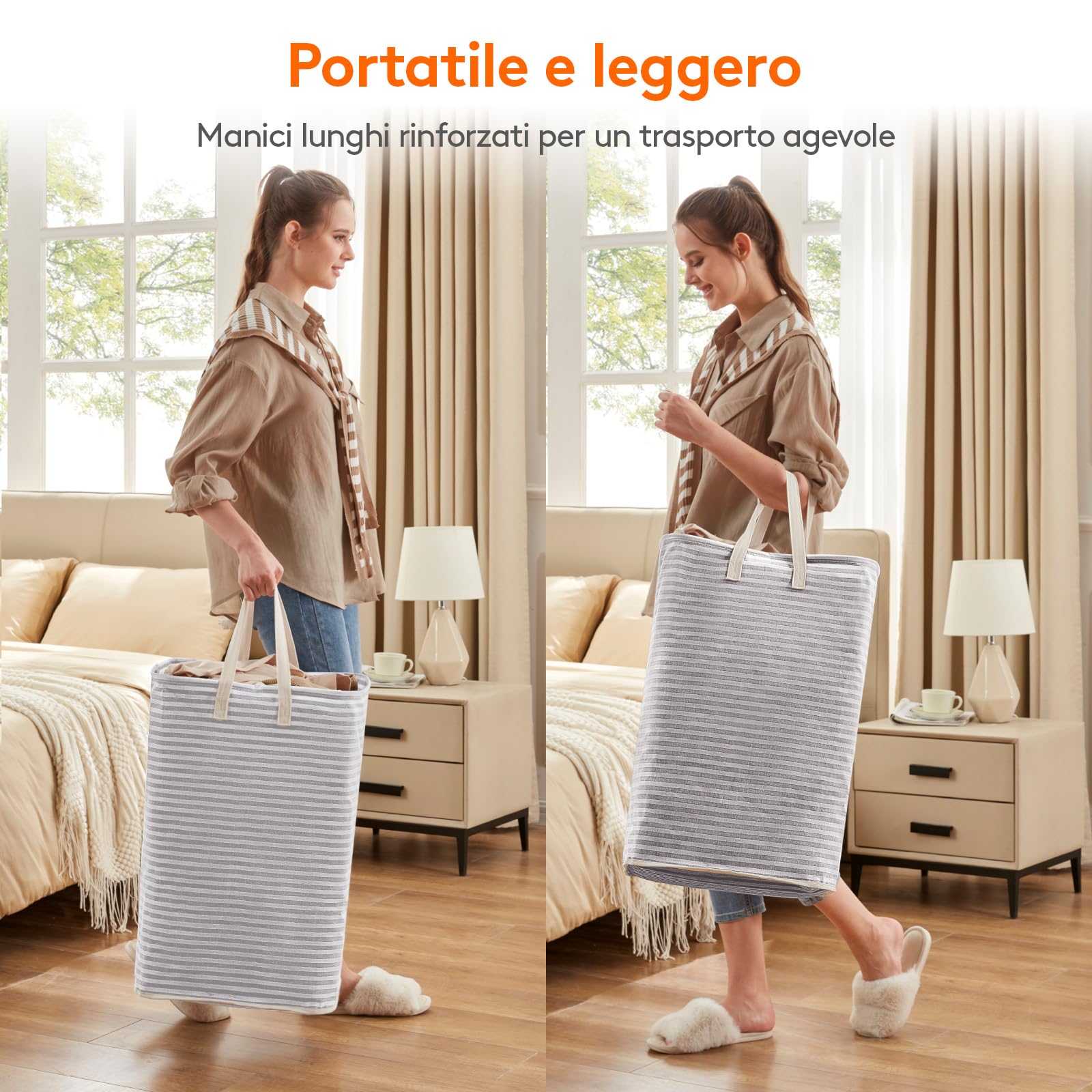 Lifewit Cesto Portabiancheria, Grande Cesta Portabiancheria Pieghevole con Manici Allungati, Portabiancheria Sporca, Laundry Basket per Vestiti, Asciugamani, Coperte, Grigio, 65 L