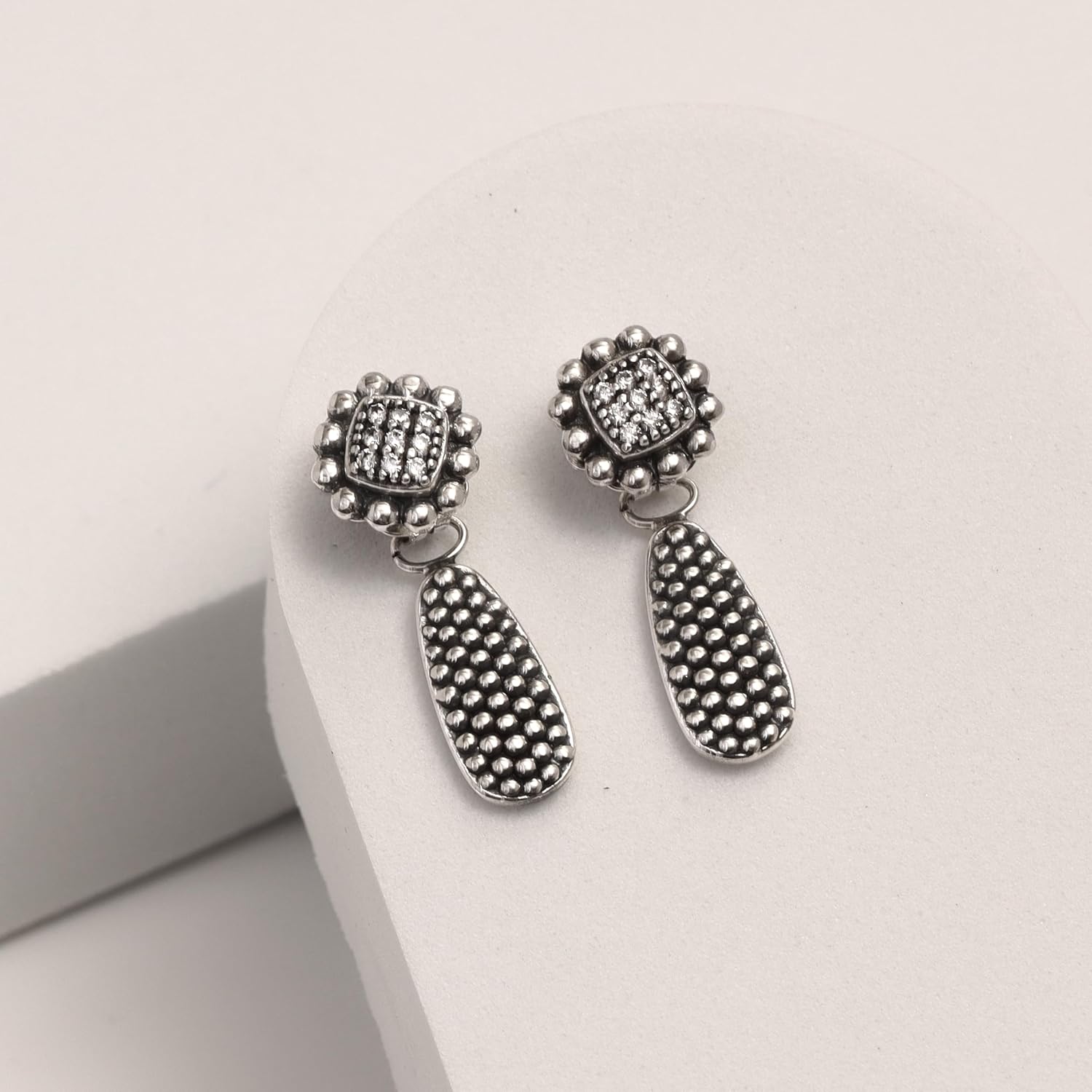 LeCalla 925 Sterling Silver Small Caviar Drop Earring | Antique Small Drop Dangle Earrings for Women | Women's Unique Style Beaded Earrings | Silver Teardrop Earrings - Image 3
