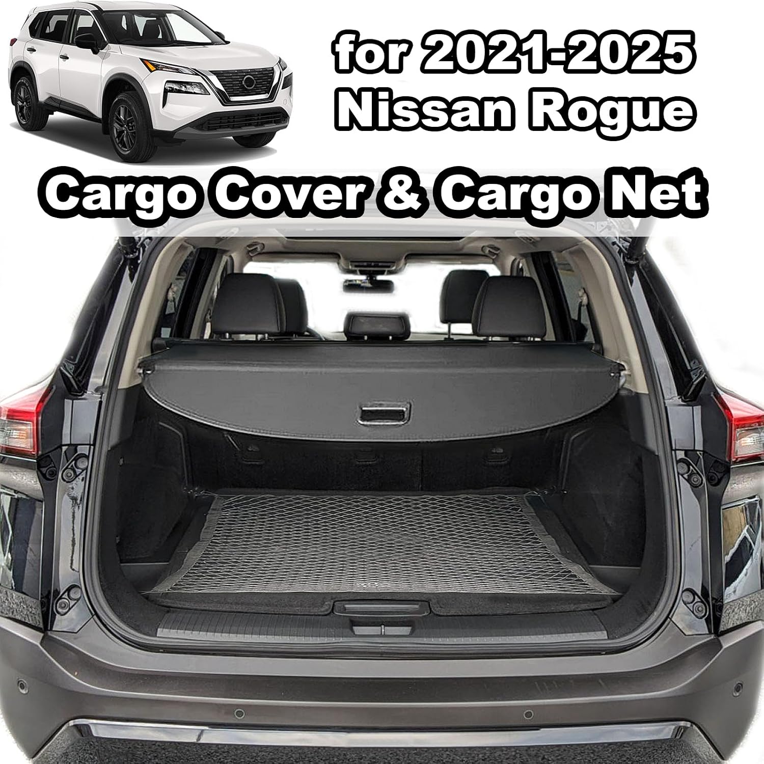 Cargo Cover for 2021-2026 Nissan Rogue Accessories S SV SL Platinum, Leather Retractable Trunk Cover Privacy Security Screen Luggage Shield Shade(Not for Rogue Sport/Select)