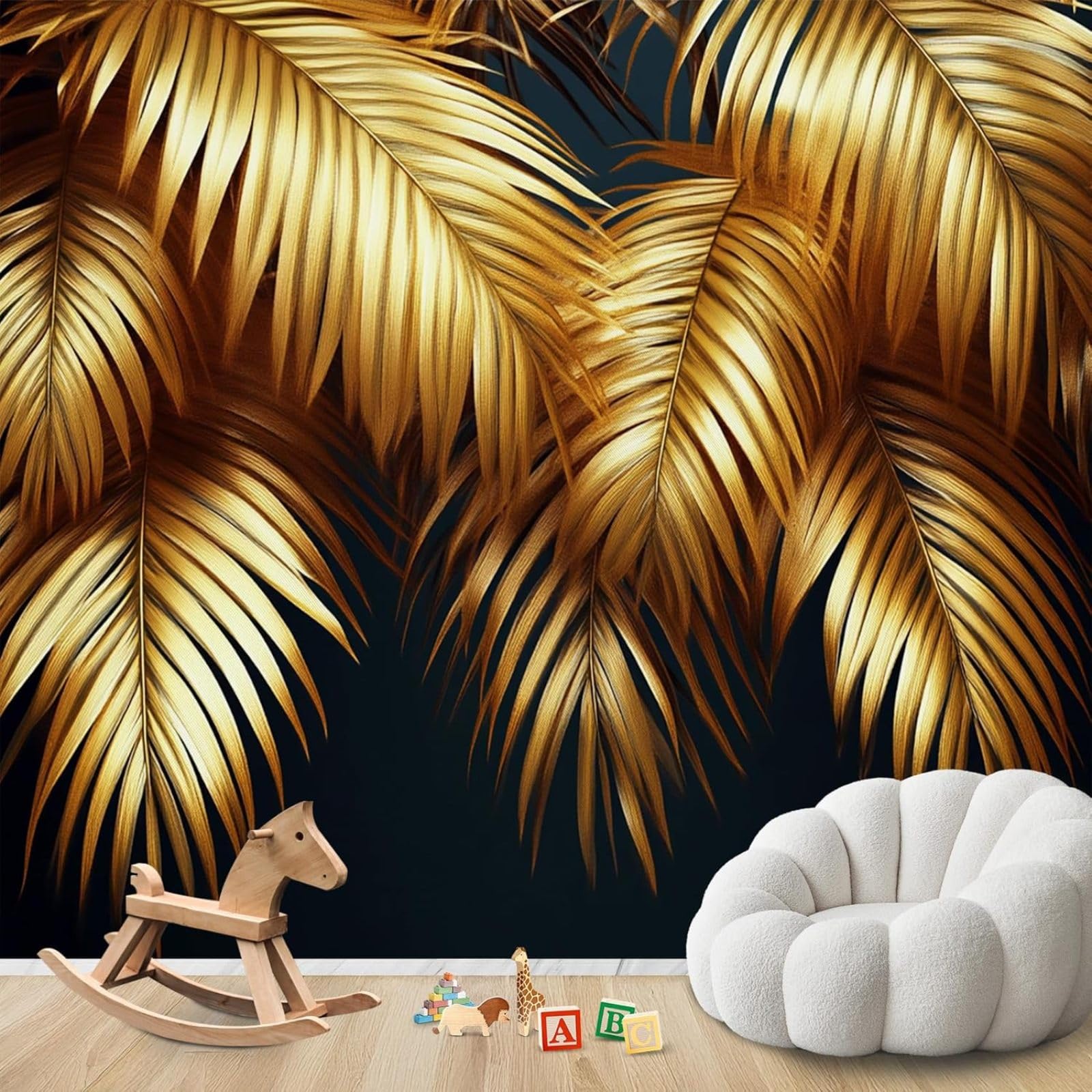 Photo Wallpaper Black Gold Palm Leaves Wallpaper Luxury Tropical Leaves Non-Woven Modern Living Room Bedroom Children's Room Wall Decoration Motif Wallpaper,250cmx175cm Stickers - Frameless Painting -