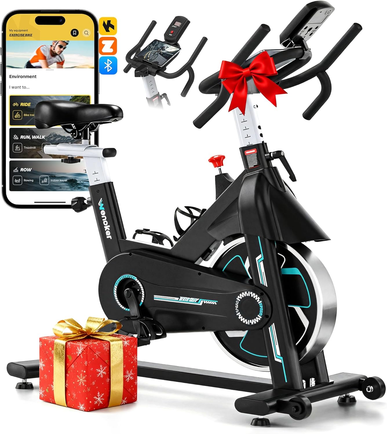 WENOKER Heimtrainer Fahrrad mit App, Leises Hometrainer Fahrrad Mit Gebogenem Griff, Bequem Ergometer Heimtrainer mit LCD-Display, Tablet-Halterung, Bis 160KG