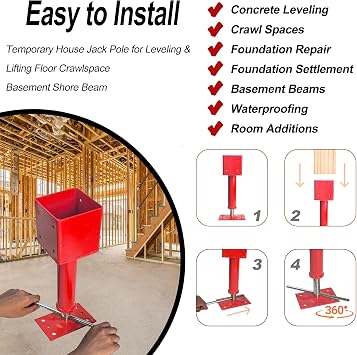 Adjustable Screw Jacks, 4 x 4 Screw Jack Post House Jacks for Leveling | 13.2 - 18.7 Height Range, 24700 lbs Load Capacity, Lifting Floor Crawlspace Basement Shore Beam Jack, 2 Pack