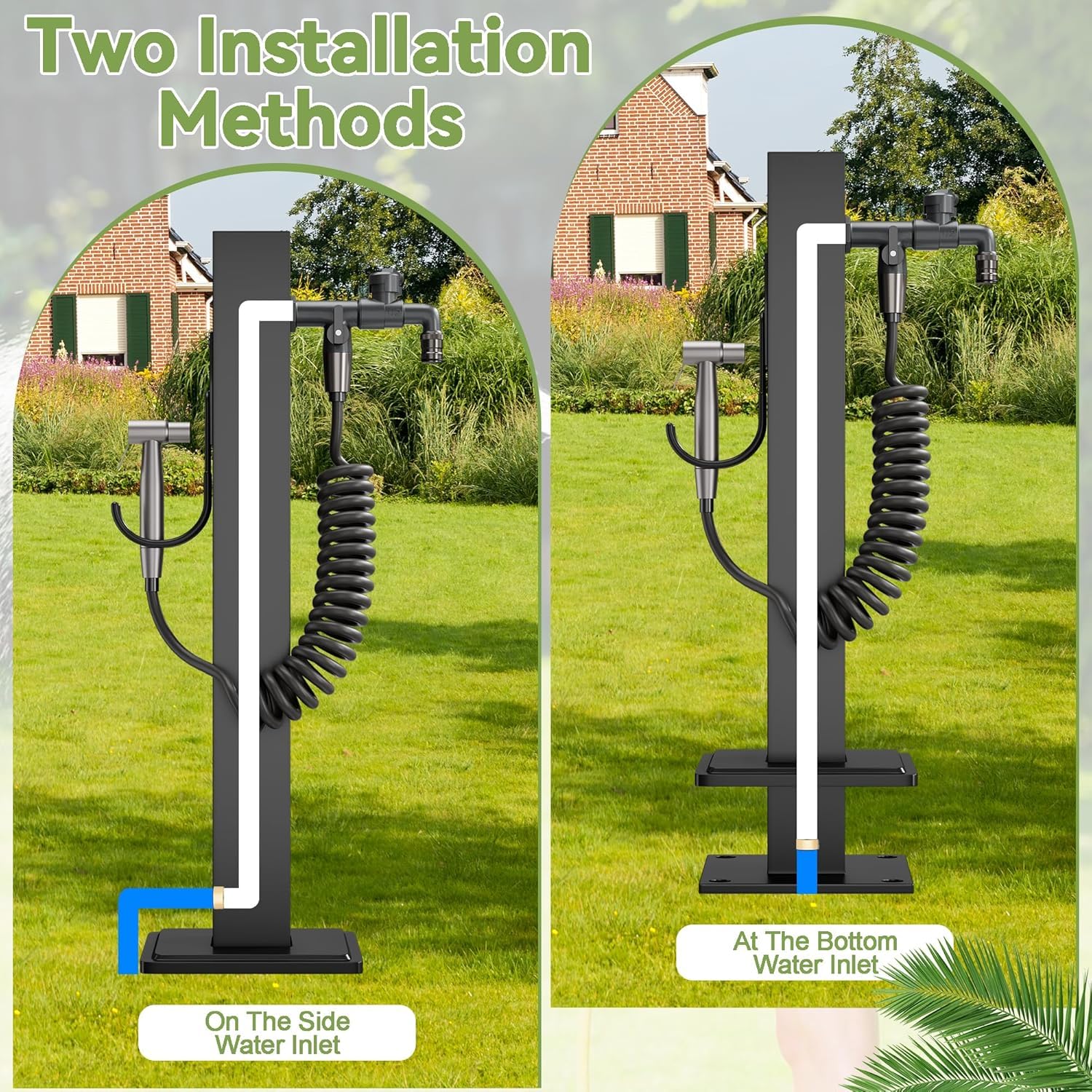 Edelstahl Garten Wassersäule mit Wasserhahn, Verzinkte Eckige Wasserzapfstelle, Mit Herausziehbarer Wasserleitung, Zwei Installationsmethoden, Schwarz Außen Wasserzapfsäule (60cm)