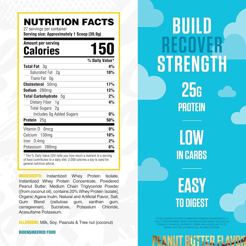 RYSE Loaded Protein Powder - Skippy Peanut Butter - 25g Whey Protein Isolate & Concentrate with Prebiotic Fiber & MCTs - Low Carb, Low Sugar, Digestive-Friendly - 27 Servings / 2 lb Tub image 2