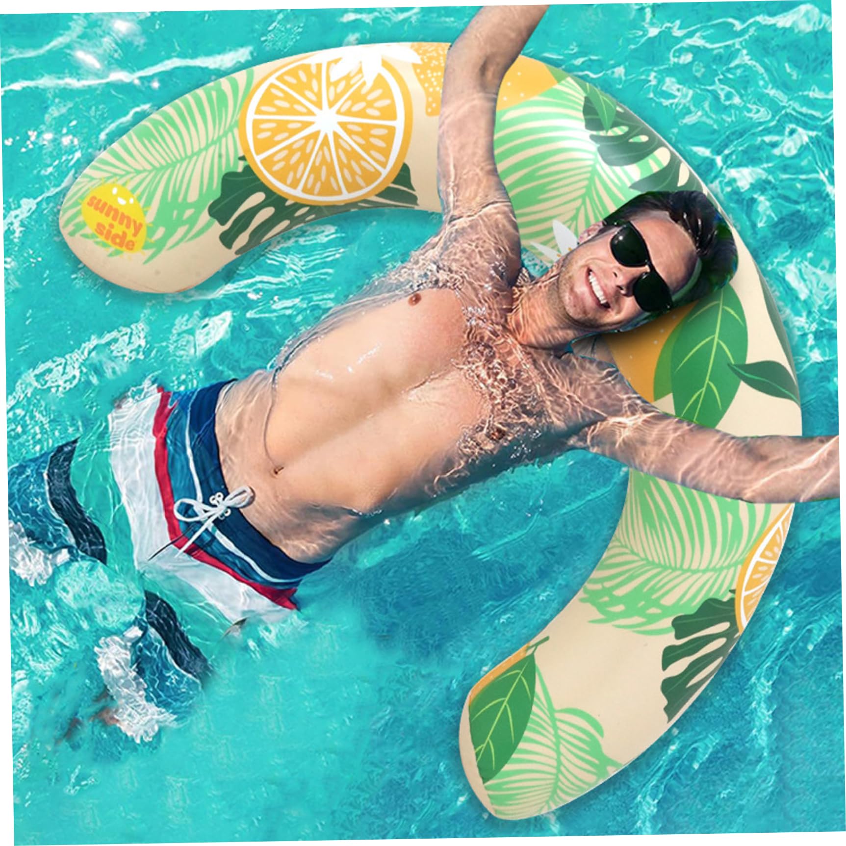 Paquete de 2 fideos inflables para piscina, fideos de natación en forma de U con estampado de limón para adultos, divertidos accesorios de flotadores para verano, playa, lago