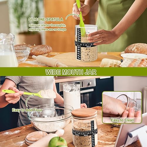 Miniatura 5 de Tarro básico de masa madre, kit de inicio de masa madre con tarro de boca ancha de 35 onzas33.8 fl oz, recipiente básico de masa agria, suministros