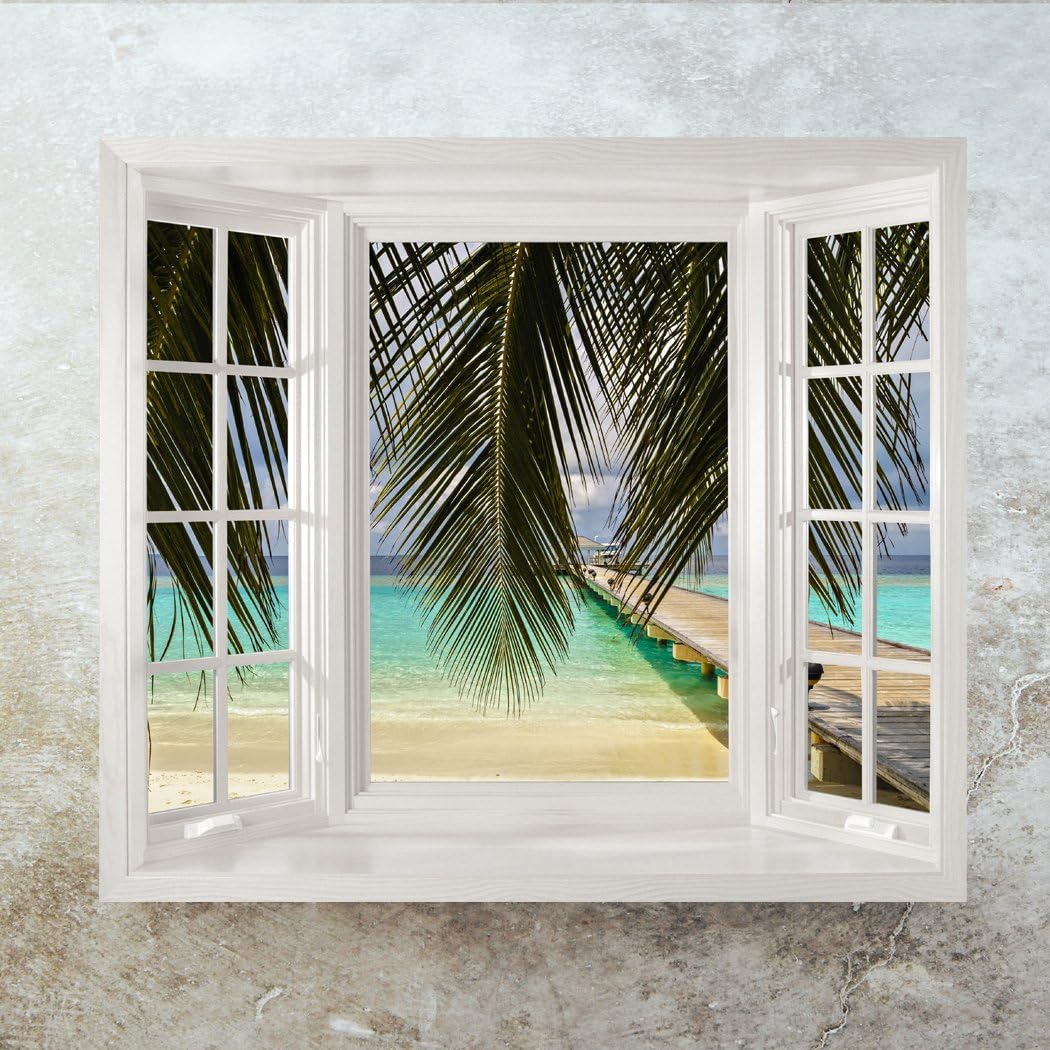 Window Decal Jetty Over the Ocean - Huge Size - Peel and Stick Fabric Illusion 3D Art DIY Wall Mural Wallpaper