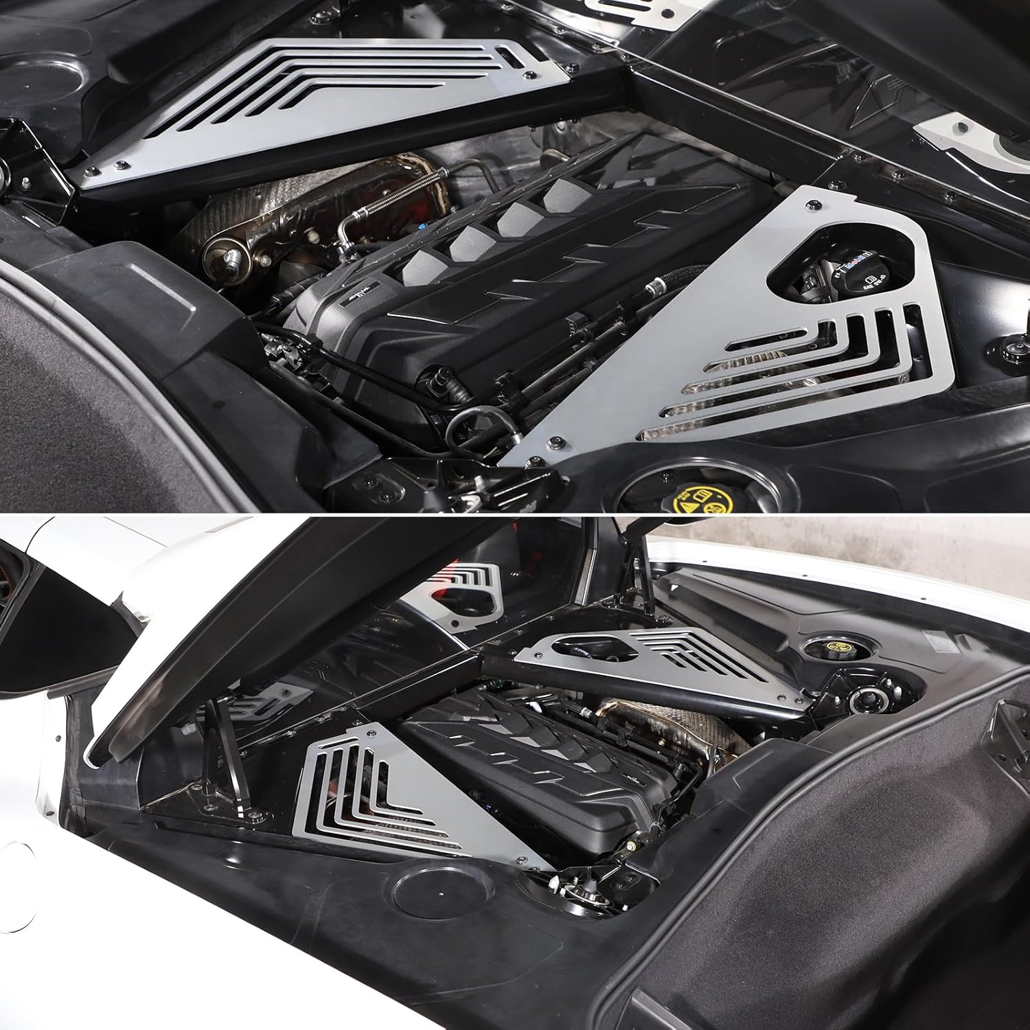 Engine Bay Panel Cover Compatible with Chevrolet Corvette C8 2020-2023, Aluminum Alloy Rear Engine Covers Left Right Engine Case Guards Protector Splash Shield, C8 Accessories 2PCS (Silver)