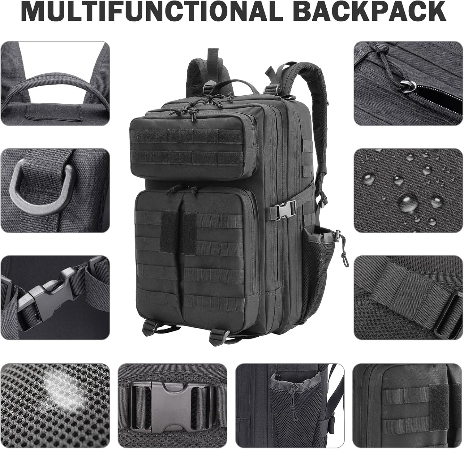 MINGPINHUIUS Military Tactical Hiking Backpacks: 45L Assault Rucksack MOLLE Daypack for Men and Women for Outdoor Treeking Camping (Black)