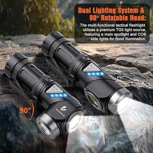 Miniatura 9 de Linternas tácticas recargables de alto lúmenes, linterna magnética LED de 90 grados, luz de trabajo de 90 grados, 10 modos, 1200 lúmenes,