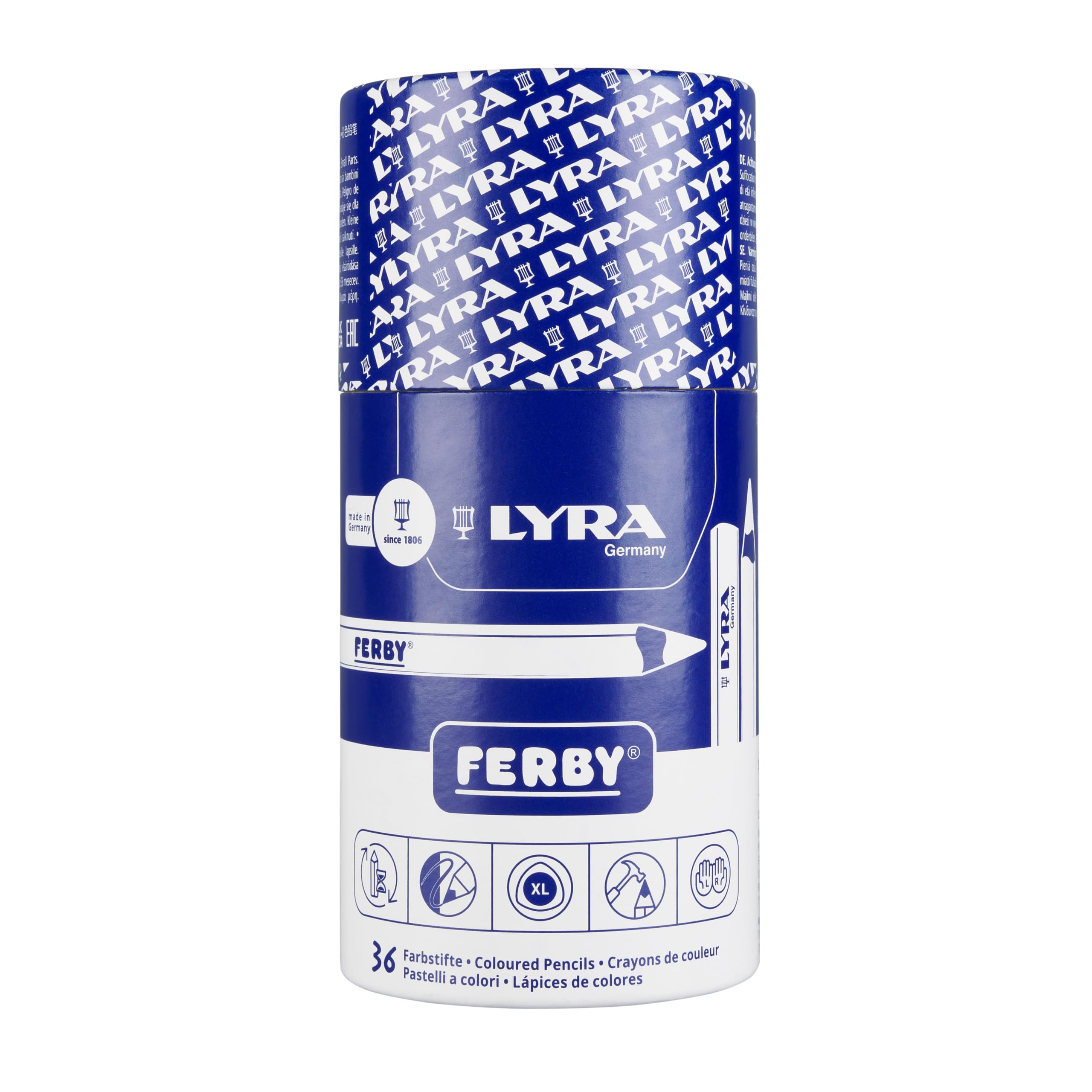 LYRA Ferby Buntstifte lackiert 12cm Runddose Karton 36 Stk.