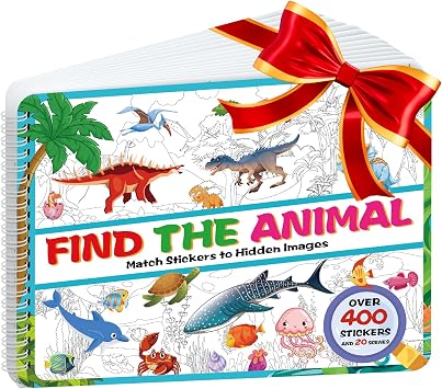 Kalysky Dinosaur and Ocean Animal Scene Sticker Book for Kids Ages 4-8, Search and Find Sticker Activity BookTravel Toys for Toddlers, Airplane & Road Trip Games, Educational Fun