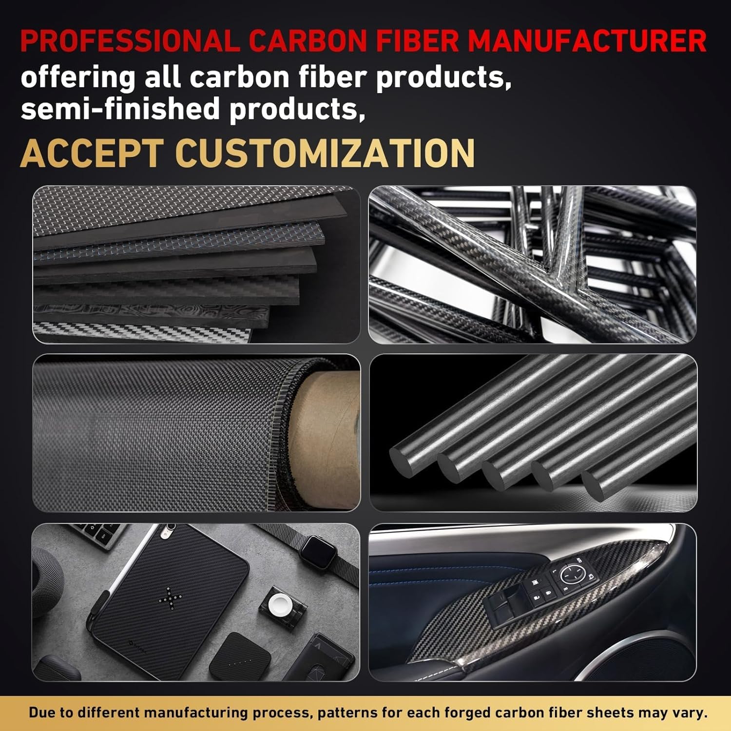 Forged Carbon Fiber Sheet, Forged Carbon Composite Laminated Plate, Thickness 1mm, 2mm, 3mm, 4mm, 5mm, Real Carbon Fiber Plate (400x500x2mm)