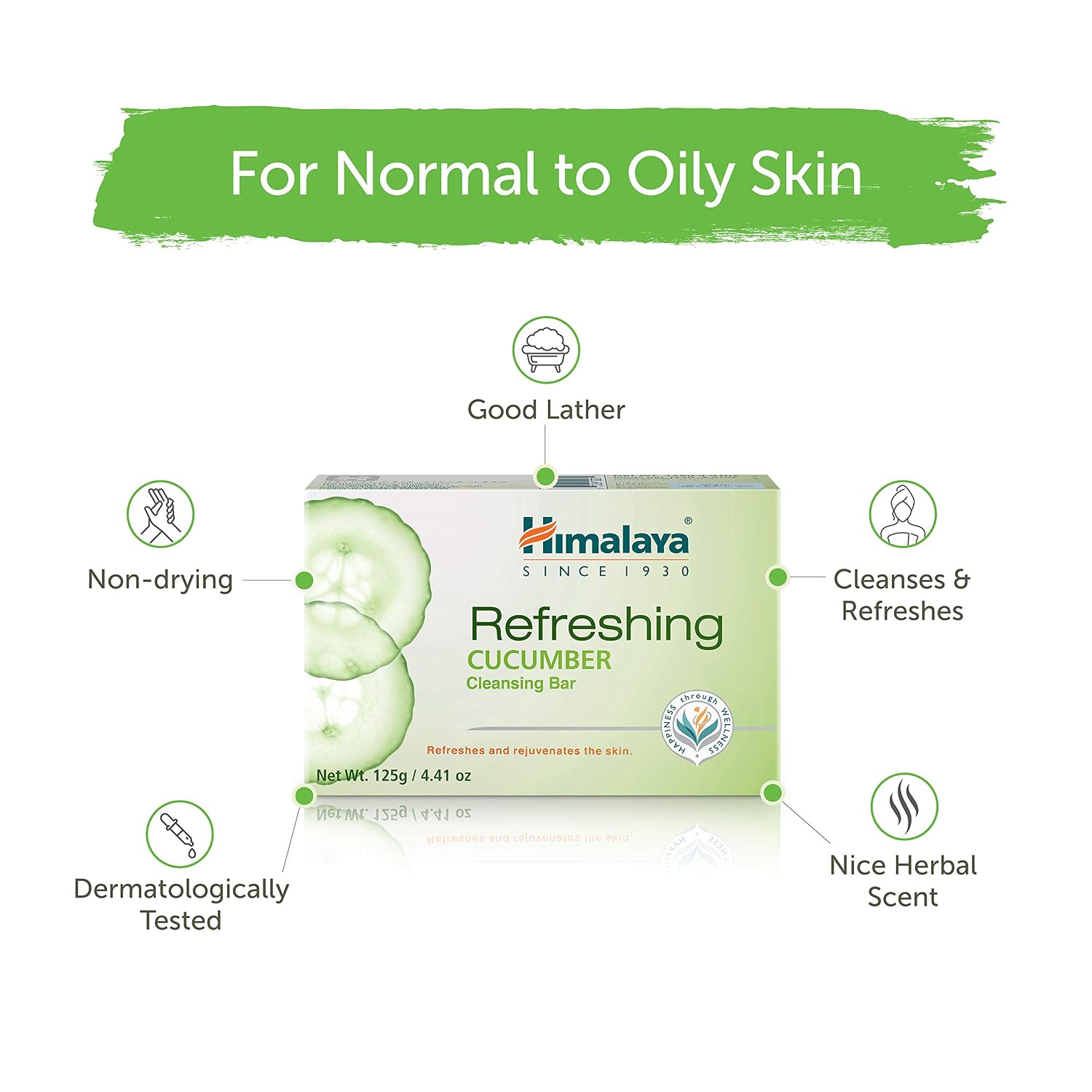 Himalaya Refreshing Cucumber Cleansing Bar, Face and Body Soap for Soft Skin, 4.41 oz, 6 Pack