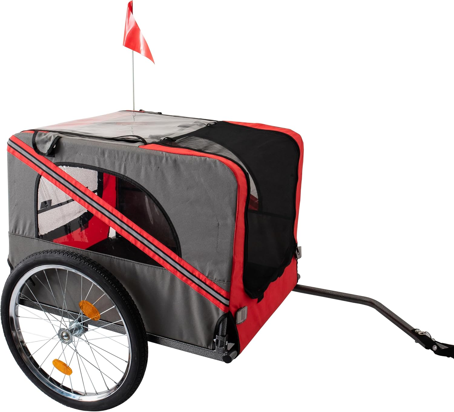 Outdoor Heavy Duty Foldable Pet Stroller & Bicycle Trailer for Dogs – Durable Carrier with Mesh Ventilation, Gray & Red