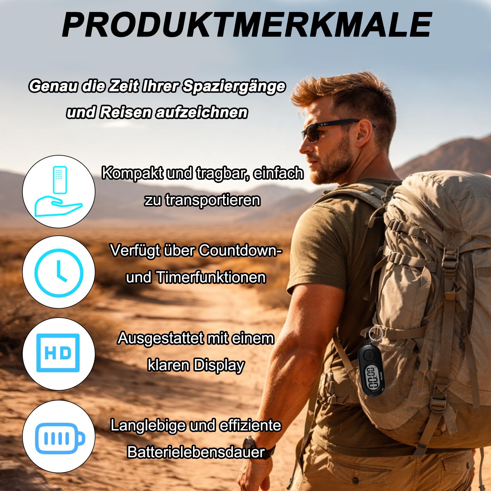 Mini Countdown Time Timer - Klingeltonversion Timer Kinder mit Schlüsselanhänger, Eieruhr Digital, Küchenuhr, Sportliche Stop Watch Schlüsselanhänger, Digitale Zeitschaltuhr für Kochen,Studieren,Übung