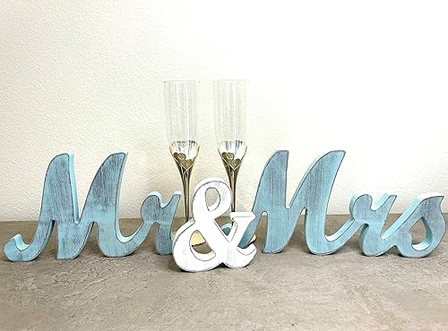 Miniatura 9 de Letrero de madera con texto en inglés "Mr & Mrs" para decoración de boda para mesa de recepción de novios. Letras de madera para centros de mesa de