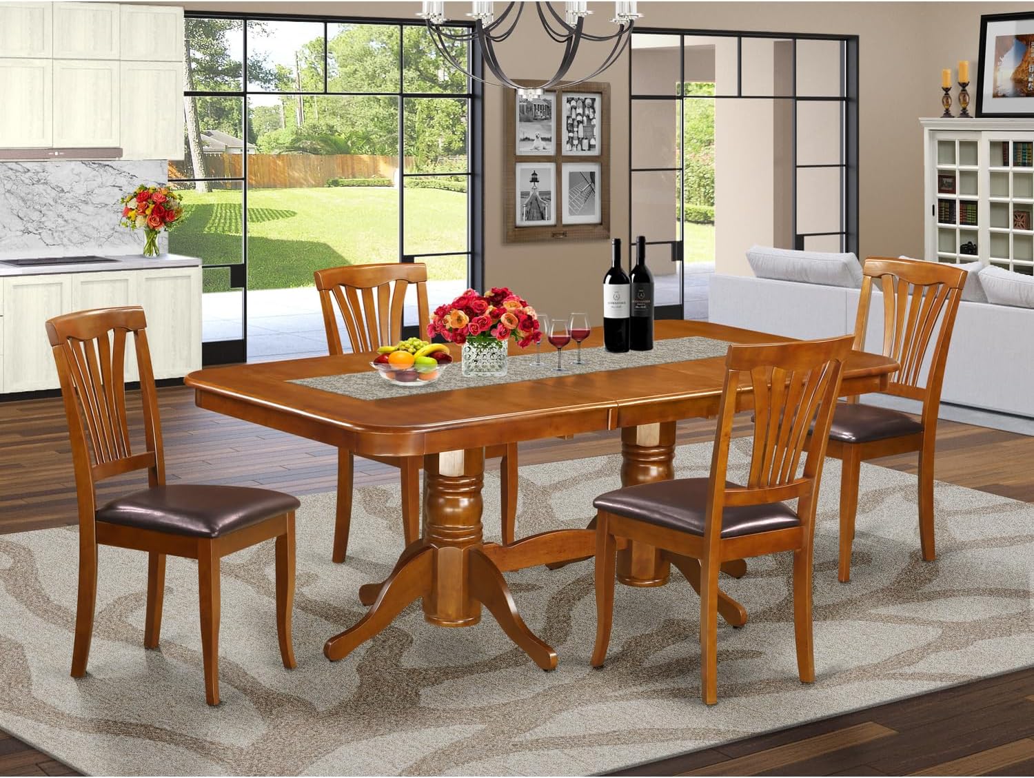 HomeStock Dining Table Set 5 Piece Extendable Table & Chairs Kitchen Dinette Set
