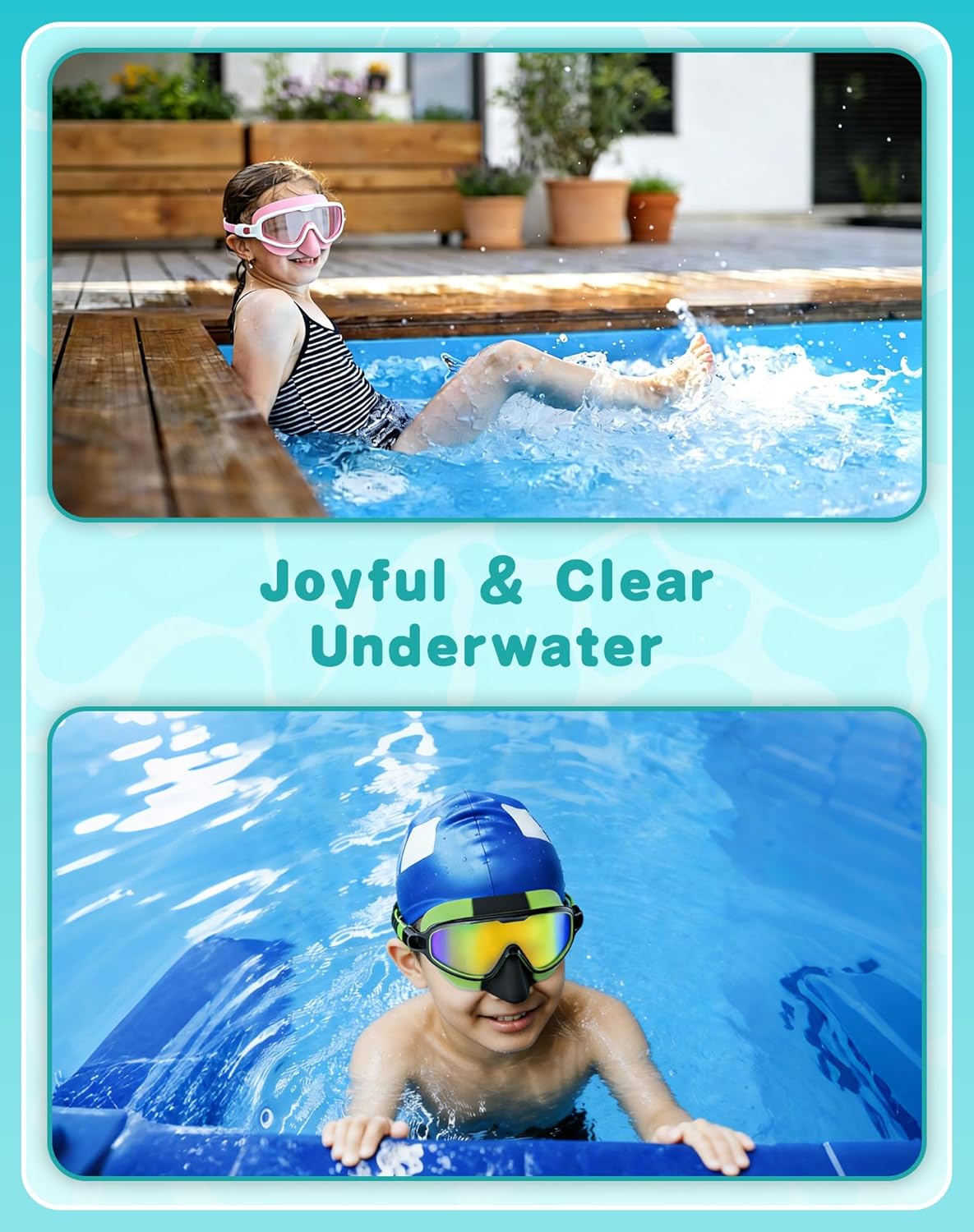 Aegend Kids Swim Goggles with Nose Cover Age 3–14, Anti-Fog UV Protection, No Leaking Comfortable Fit for Boys & Girls
