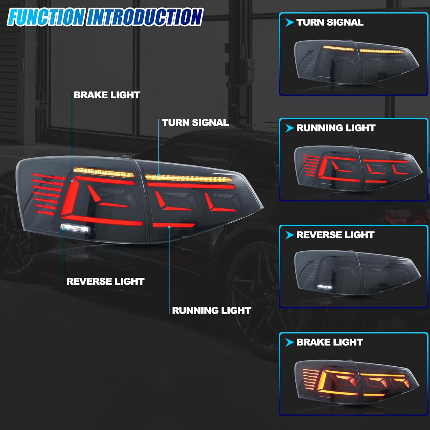 New Accessory Compatible with Volkswagen Jetta 2015-2018 Full LED Tail Lights with Sequential Turn Signal Dynamic Animation Rear Lamps Assembly