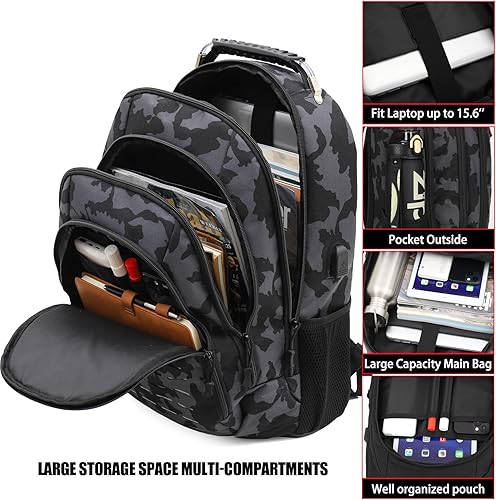 Miniatura 4 de Mochila de camuflaje, pequeña mochila táctica para exteriores, mochilas militares para niños adolescentes para la escuela con puerto de carga USB,