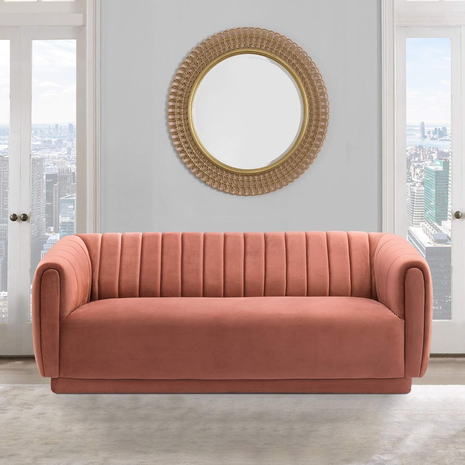 Armen Living Kinsley Blush Modern Velvet Sofa