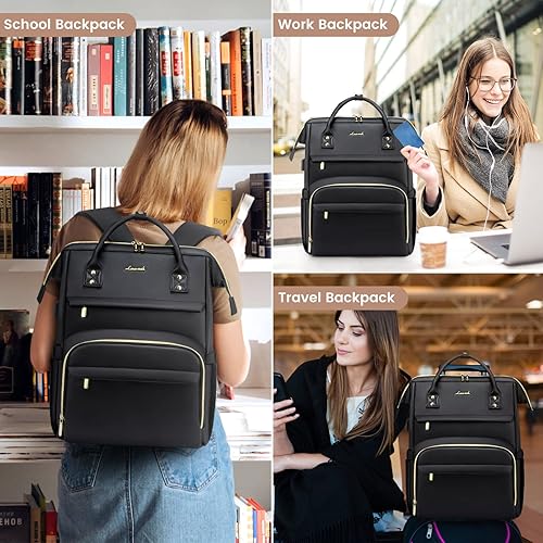 Miniatura 6 de LOVEVOOK Mochila para laptop para mujer, mochila para mujer a la moda, Negro, 15.6 pulgadas