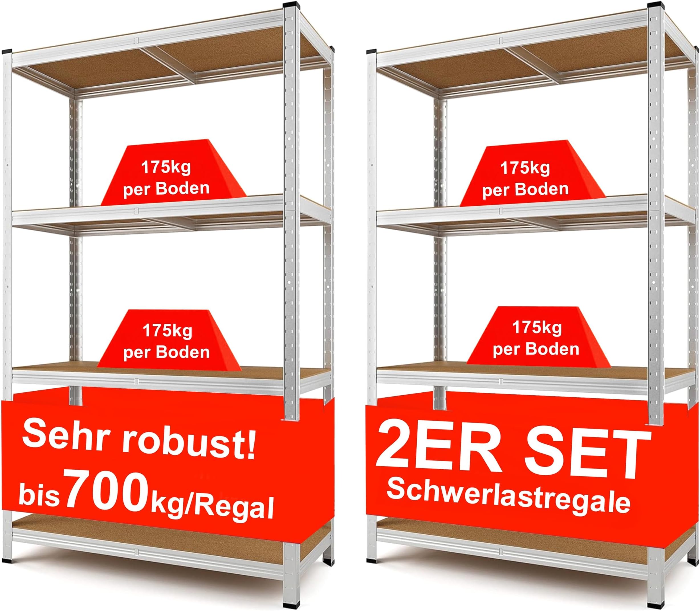 Simon Rack Schwerlastregal – 250x120x50 Cm, 200 Kg Belastbar, 6 Verstellbare MDF-Böden