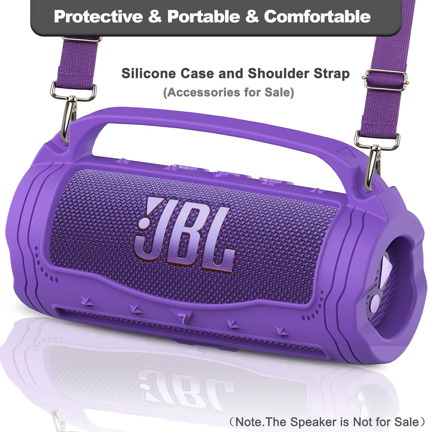 JCHPINE Silicone Cover Case for JBL Flip 7 Portable Speaker, Accessories for JBL Flip 7 Protective Case with Silicone Handle (Purple) - Image 3