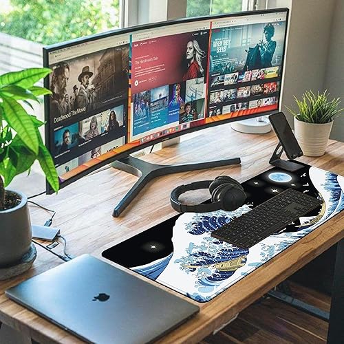 Miniatura 6 de Viorichve Alfombrilla de mouse japonesa para juegos de olas marinas extendida, tamaño XXL, alfombrilla de escritorio grande de 31.06 x 11.8