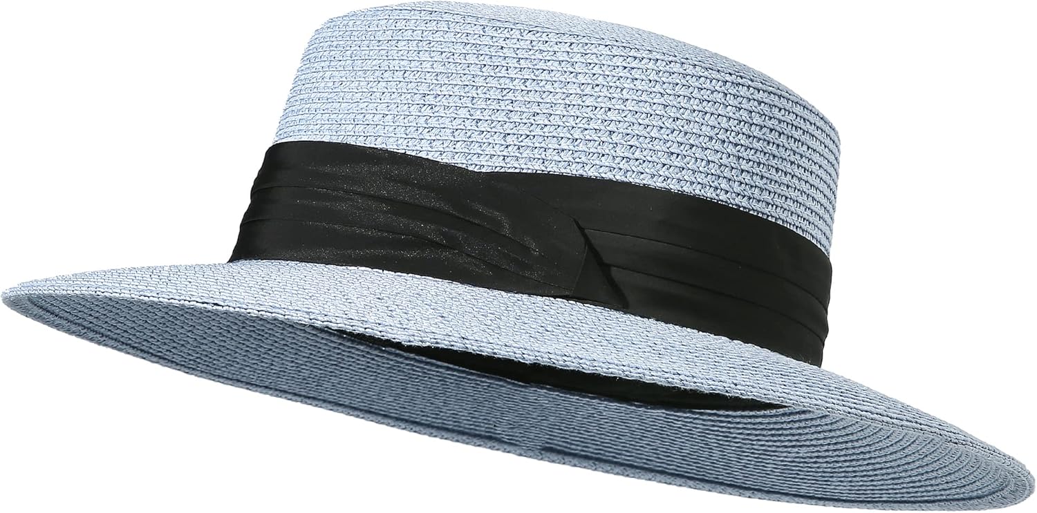 Lanzom Sun Hats for Women Wide Brim Straw Boater Hat Foldable Packable Beach Hat for Summer Fit Size 6 8/7-7 1/4 - Image 2