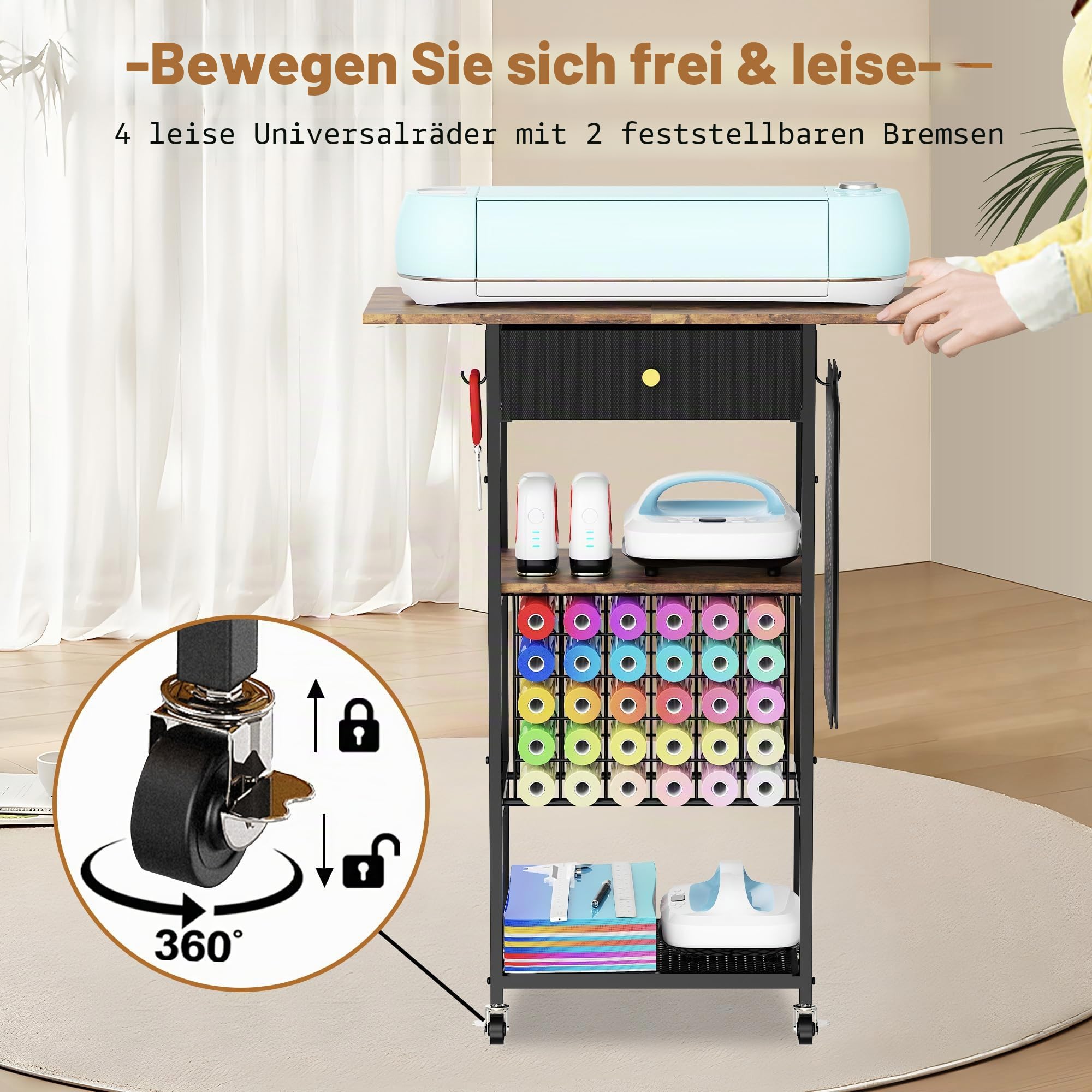 Yitexin Aufbewahrungswagen mit 30 Vinylrollenhaltern und Schublade, kompatibel mit Cricut