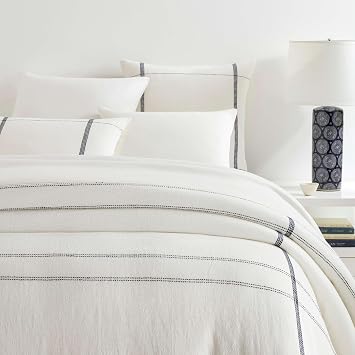 Atherton Navy Plaid Linen Duvet Cover, King