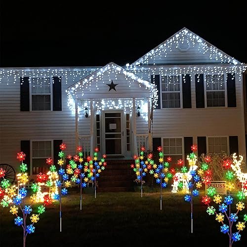 Miniatura 3 de Homeleo Juego de 4 luces solares de Navidad al aire libre, 80 luces LED multicolor de estaca de copo de nieve, árbol de Navidad de copo de nieve